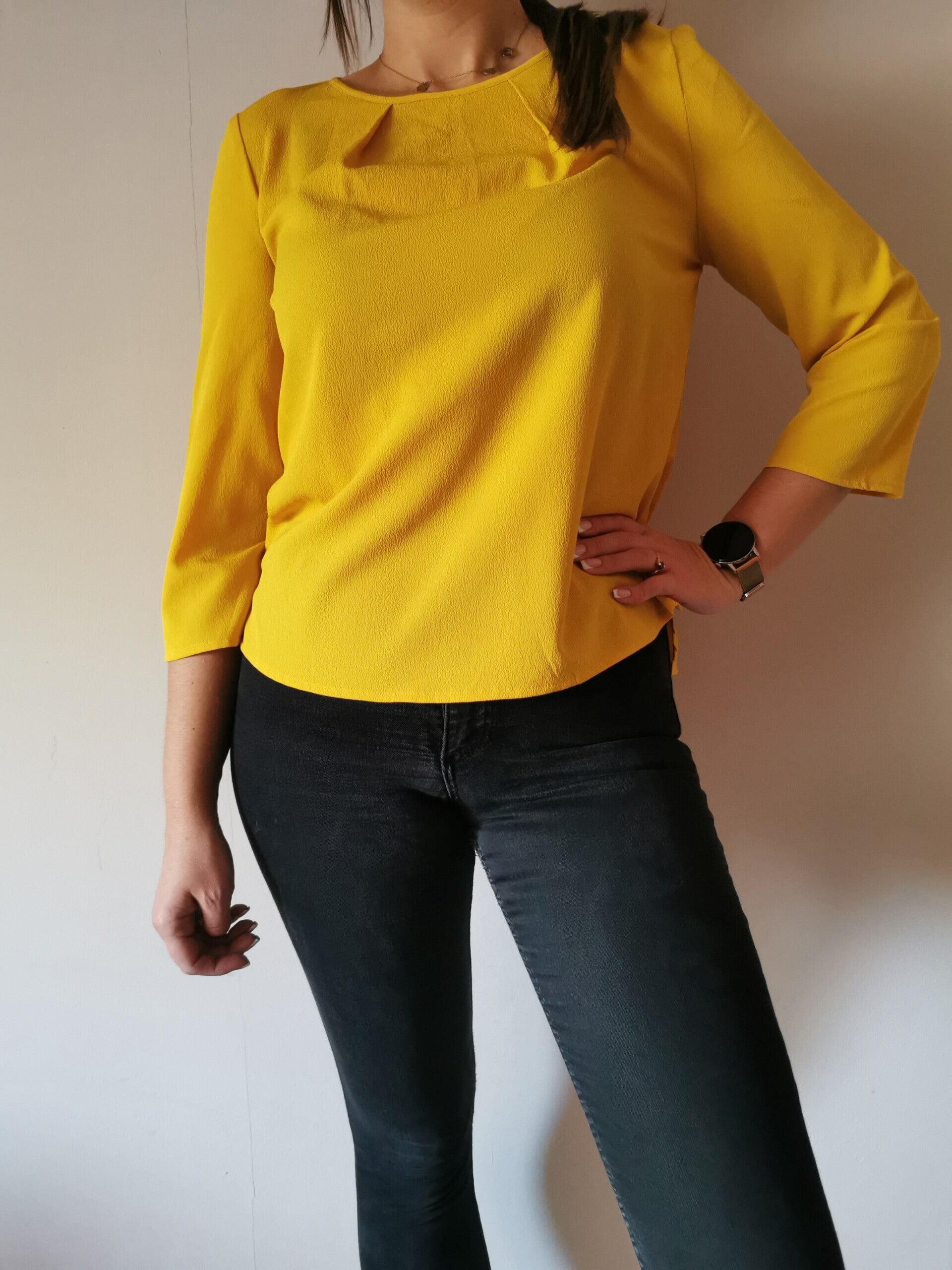 Bluzka z długim rękawem - gładka M&S collection r. 36 S kolor żółty