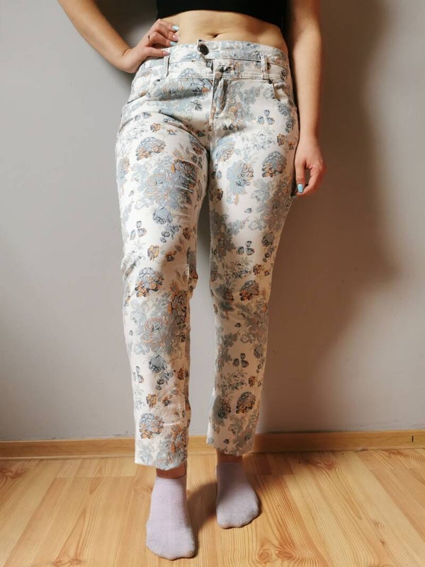Jeansy Pulz Jeans r. 42 XL kolor biały wzór kwiaty wysoki stan