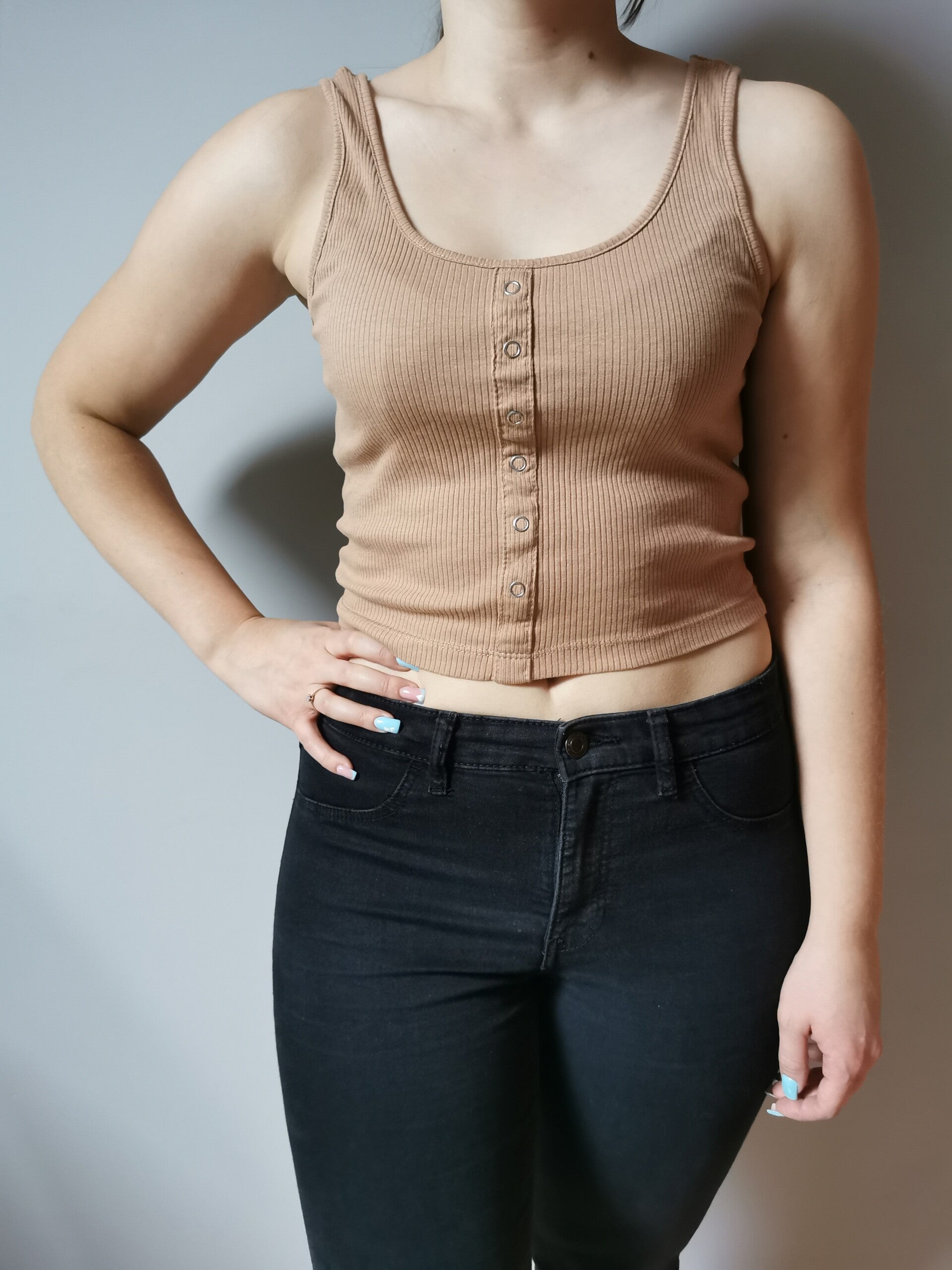 Crop top - prążek Sinsay r. 40 L kolor latte