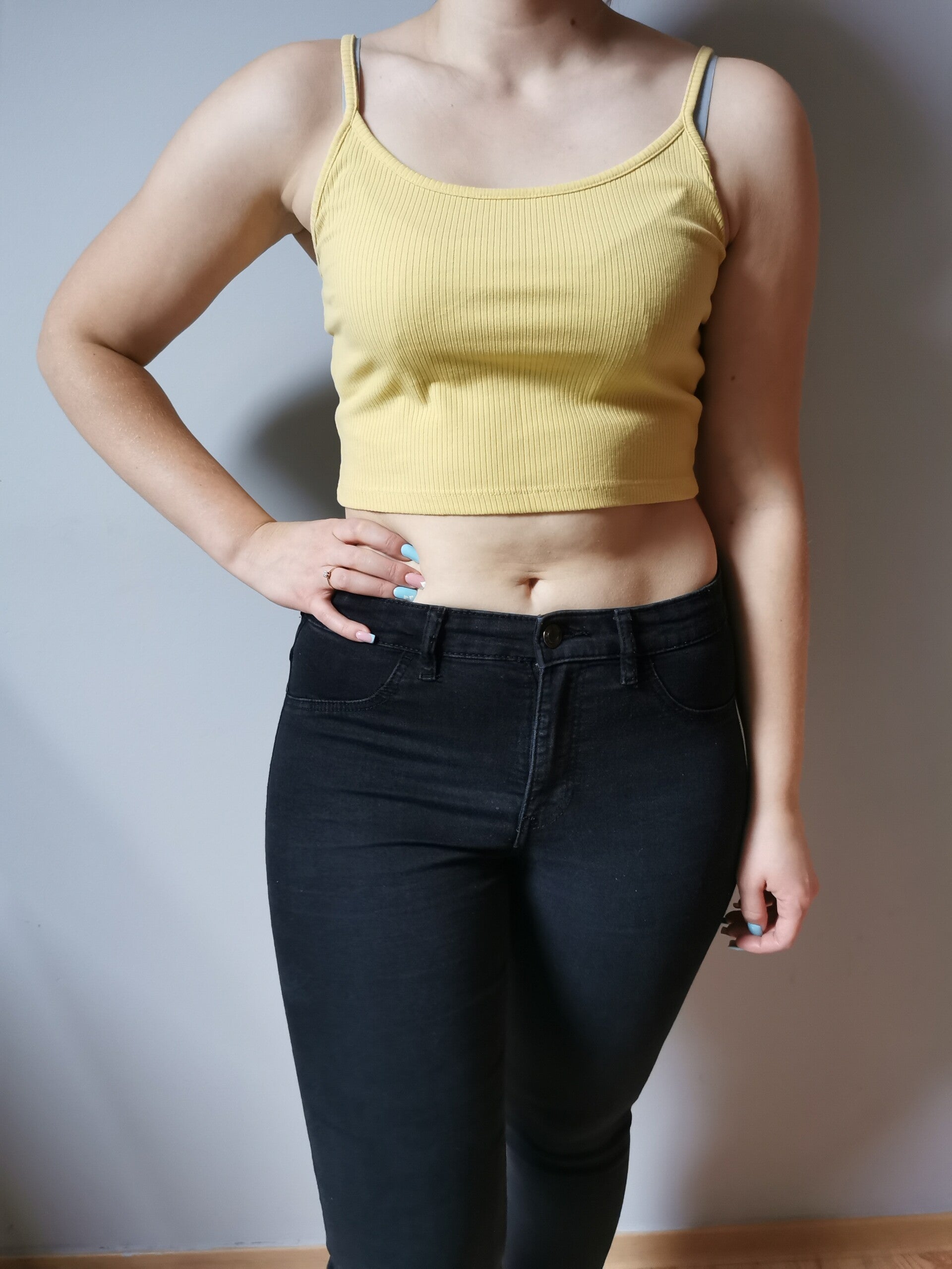 Crop top - prążek FBsister r. 40 L kolor żółty