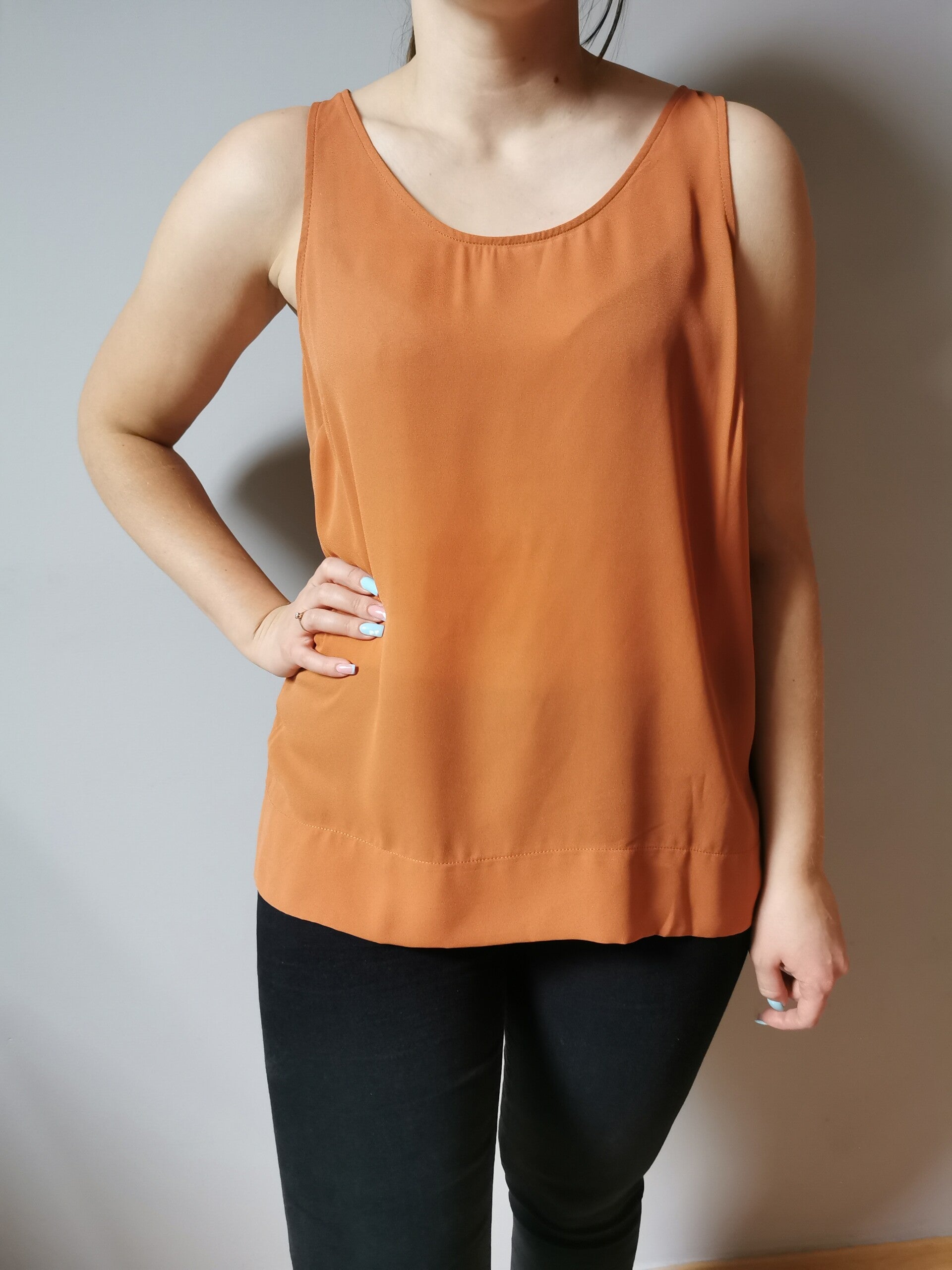 Bluzka na ramiączkach - prześwitująca Primark r. 40 L kolor przygaszony pomarańcz