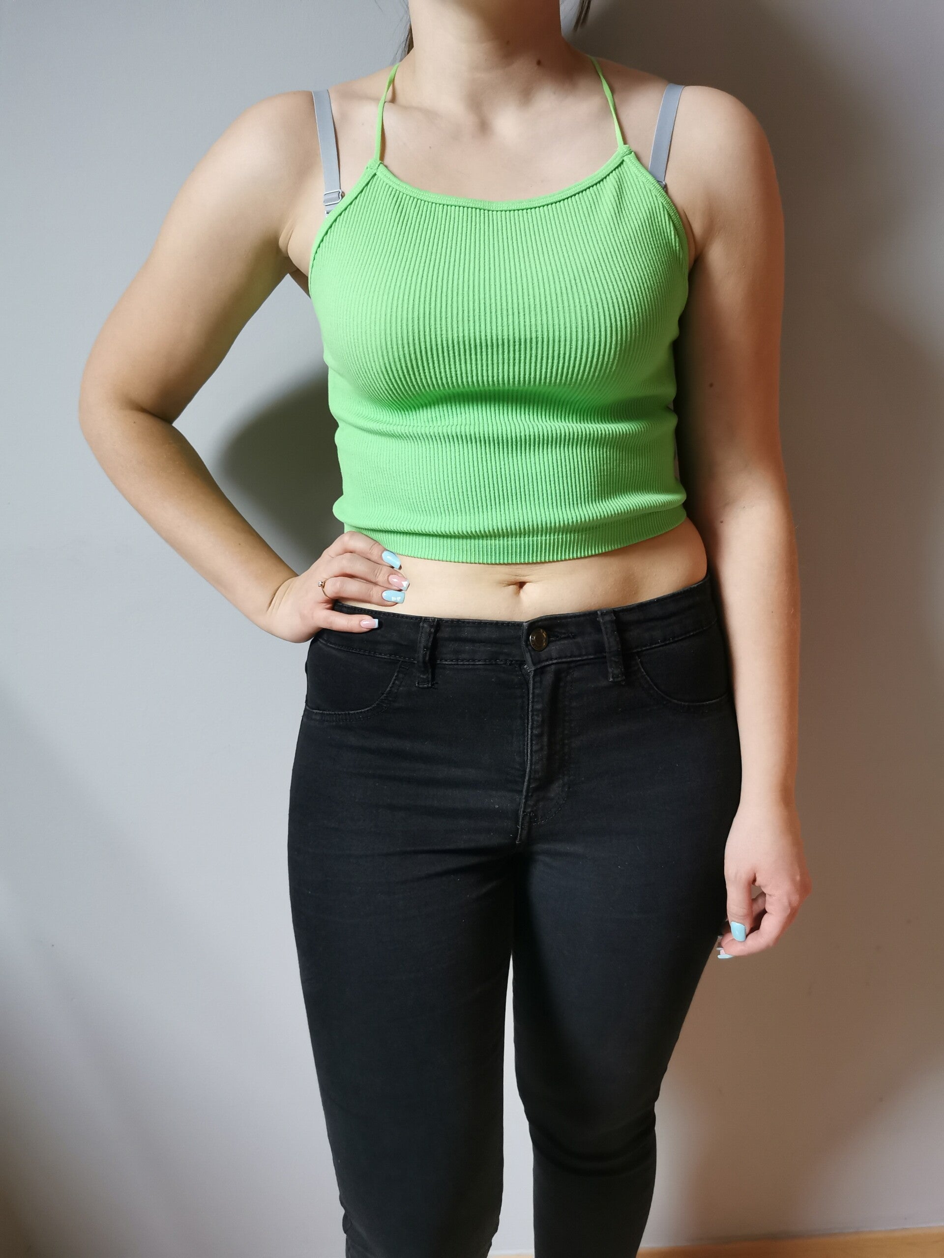 Crop top - prążek House r. 40 L kolor zielony