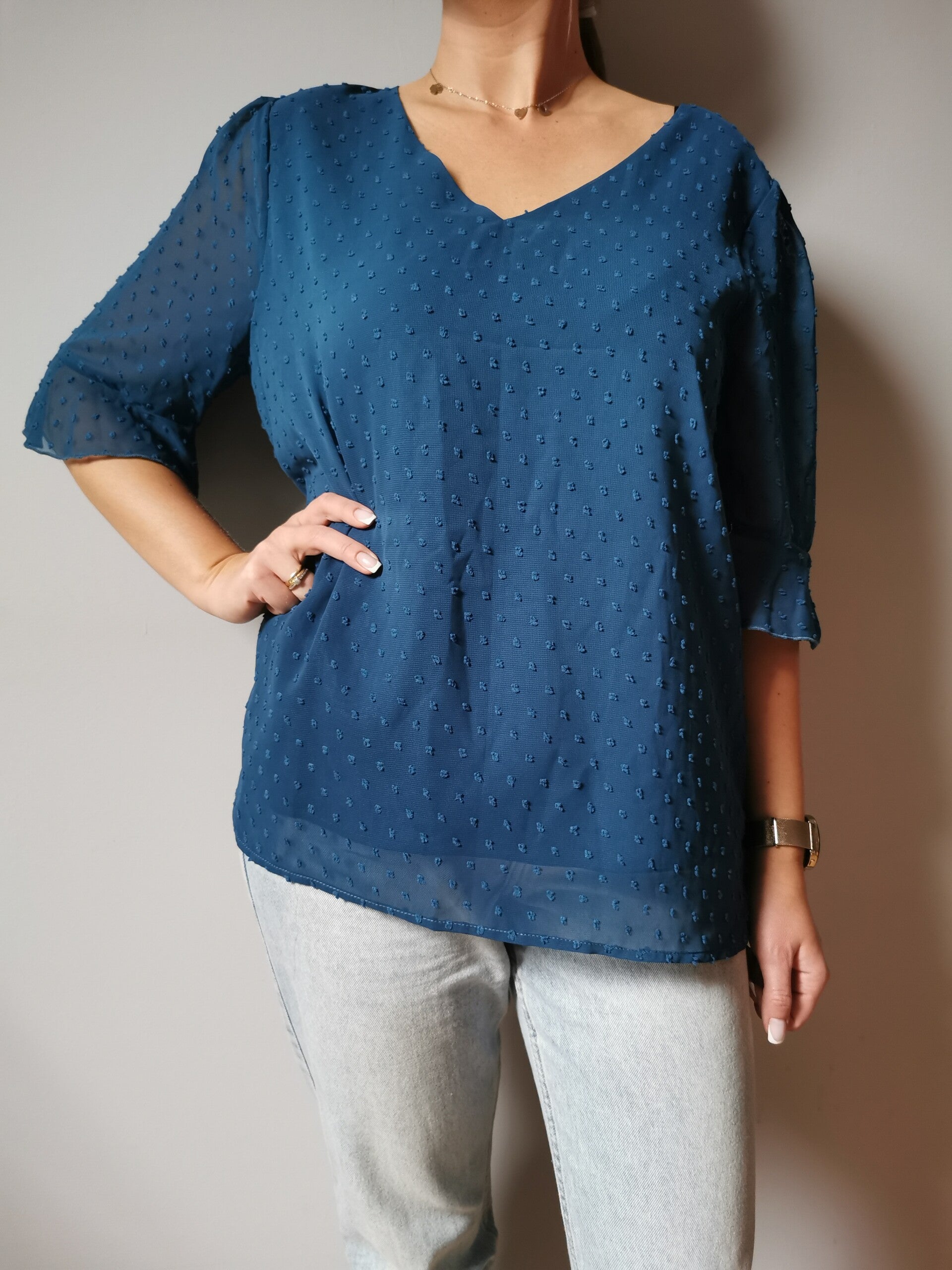 Bluzka elegancka rękaw 3/4 Ranlege r. 44 XXL kolor niebieski