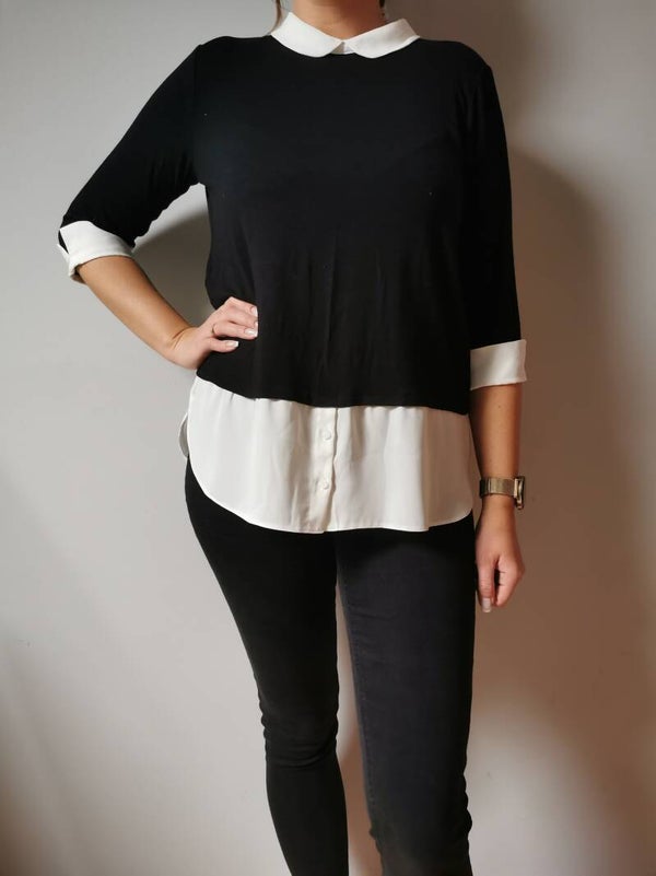 Bluzka z długim rękawem - elegancka Wallis r. 40 L kolor czarny, biały