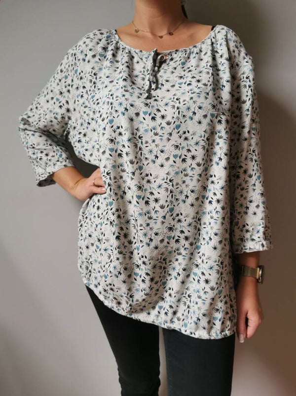 Bluzka z rękawem 3/4 r. 50 5XL kolor biały, niebieski, szary