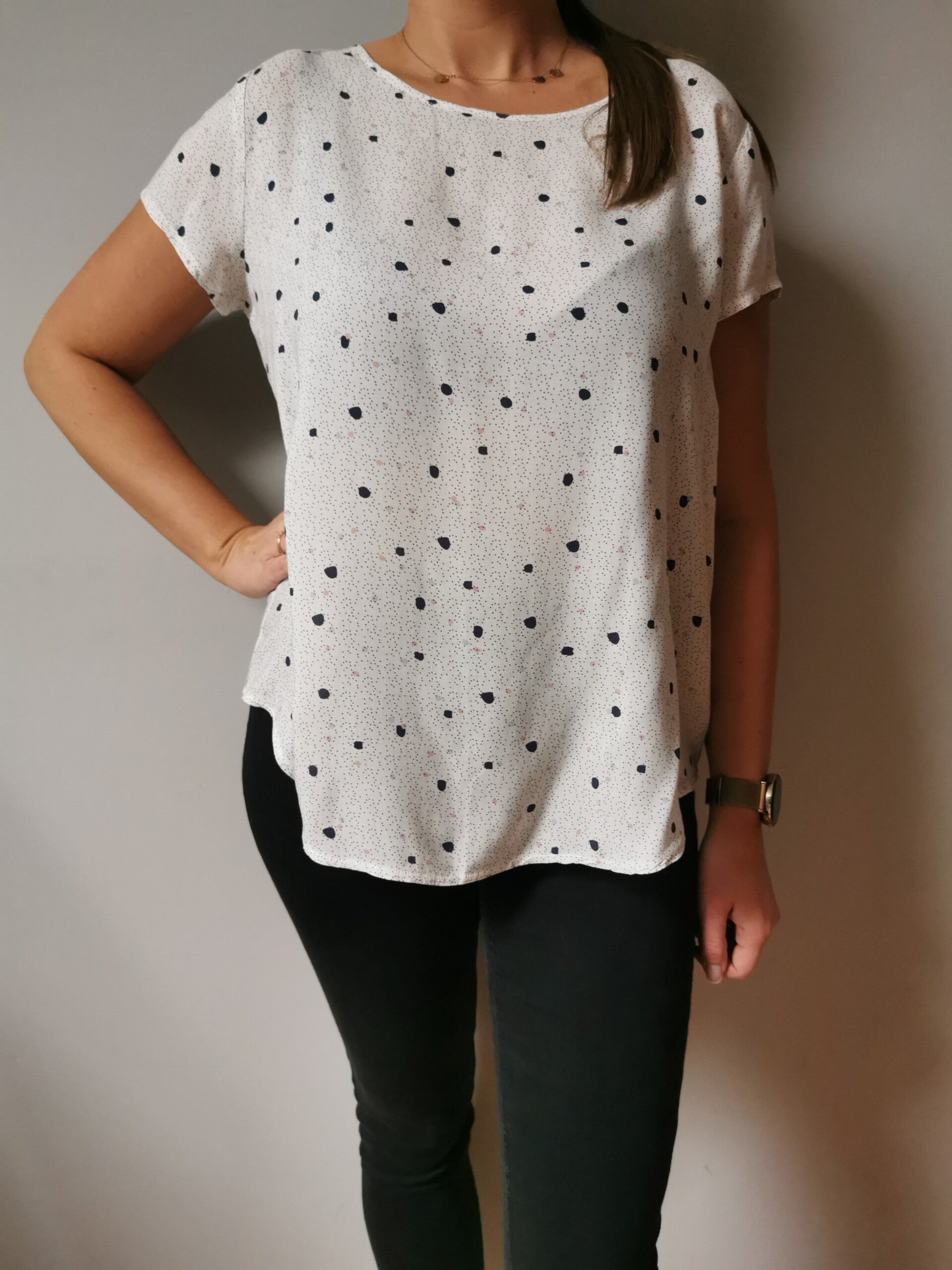 Bluzka z krótkim rękawem UP Fashion r. 36 S kolor biały granatowy