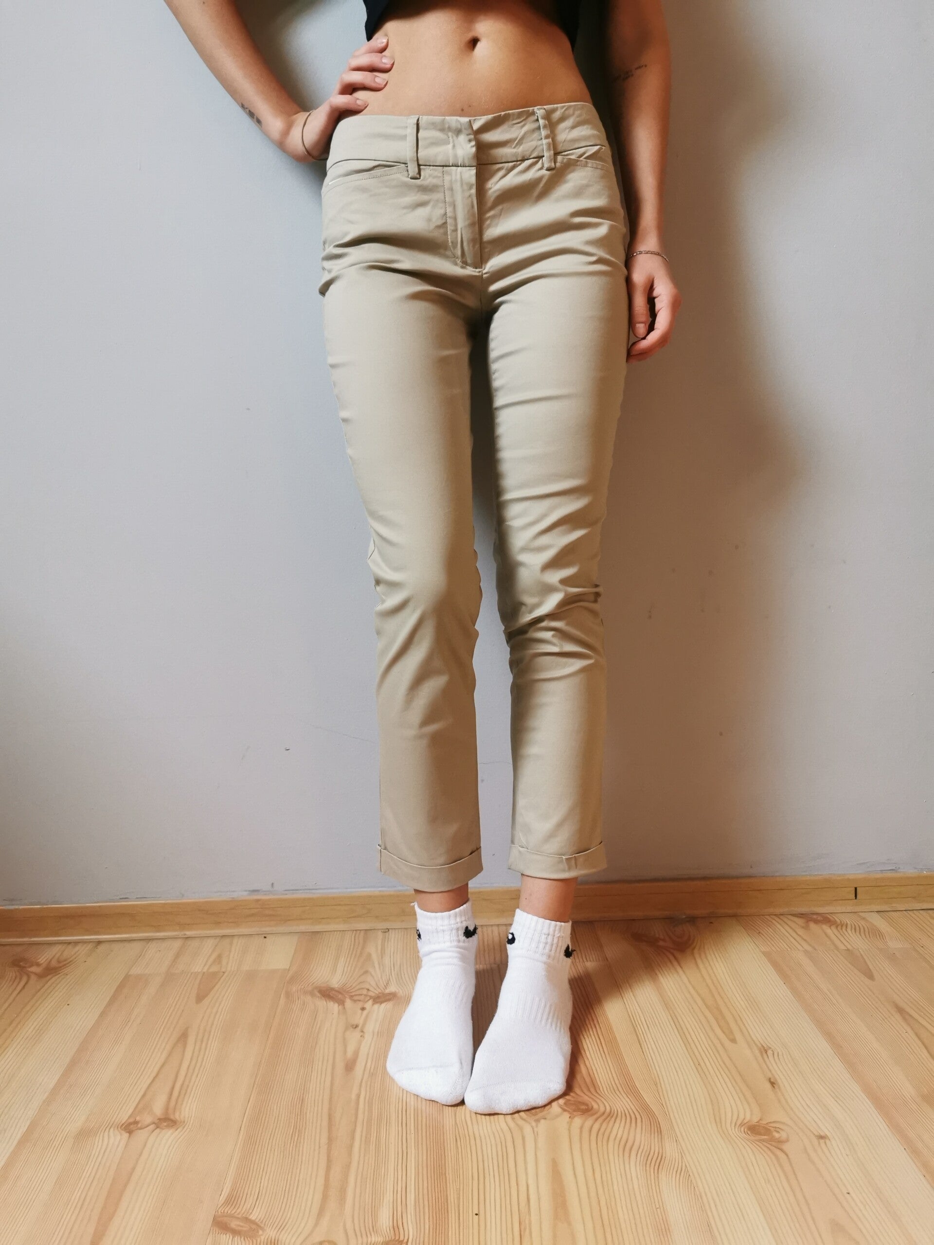 Spodnie materiałowe Benetton r. 40 L kolor beżowy wysoki stan