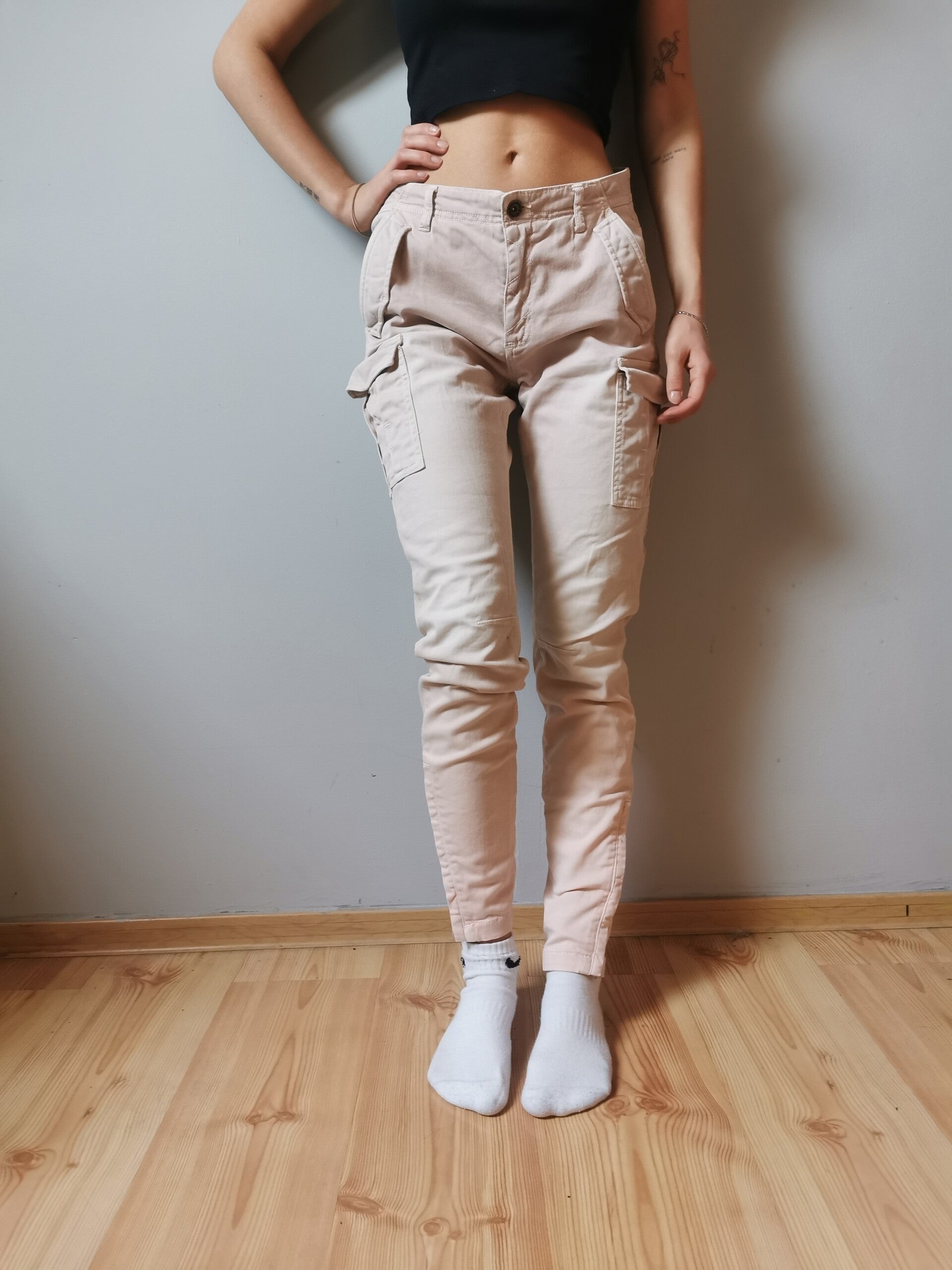 Jeansy Summum r. 34 XS kolor pudrowy róż bojówki wysoki stan