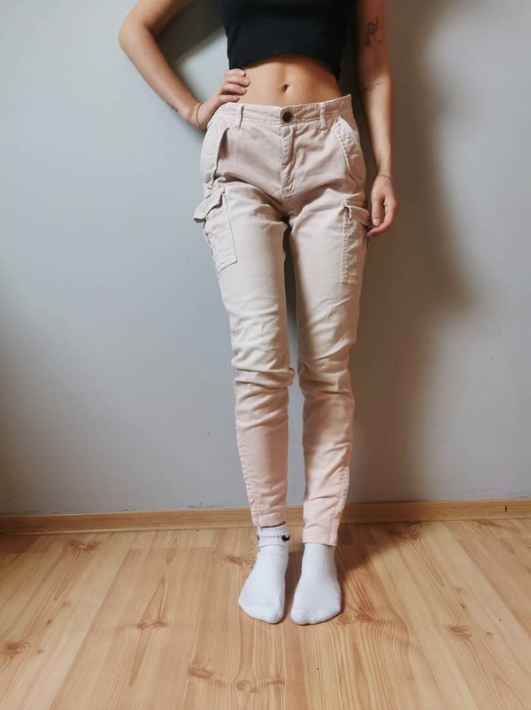 Jeansy Summum r. 34 XS kolor pudrowy róż bojówki wysoki stan