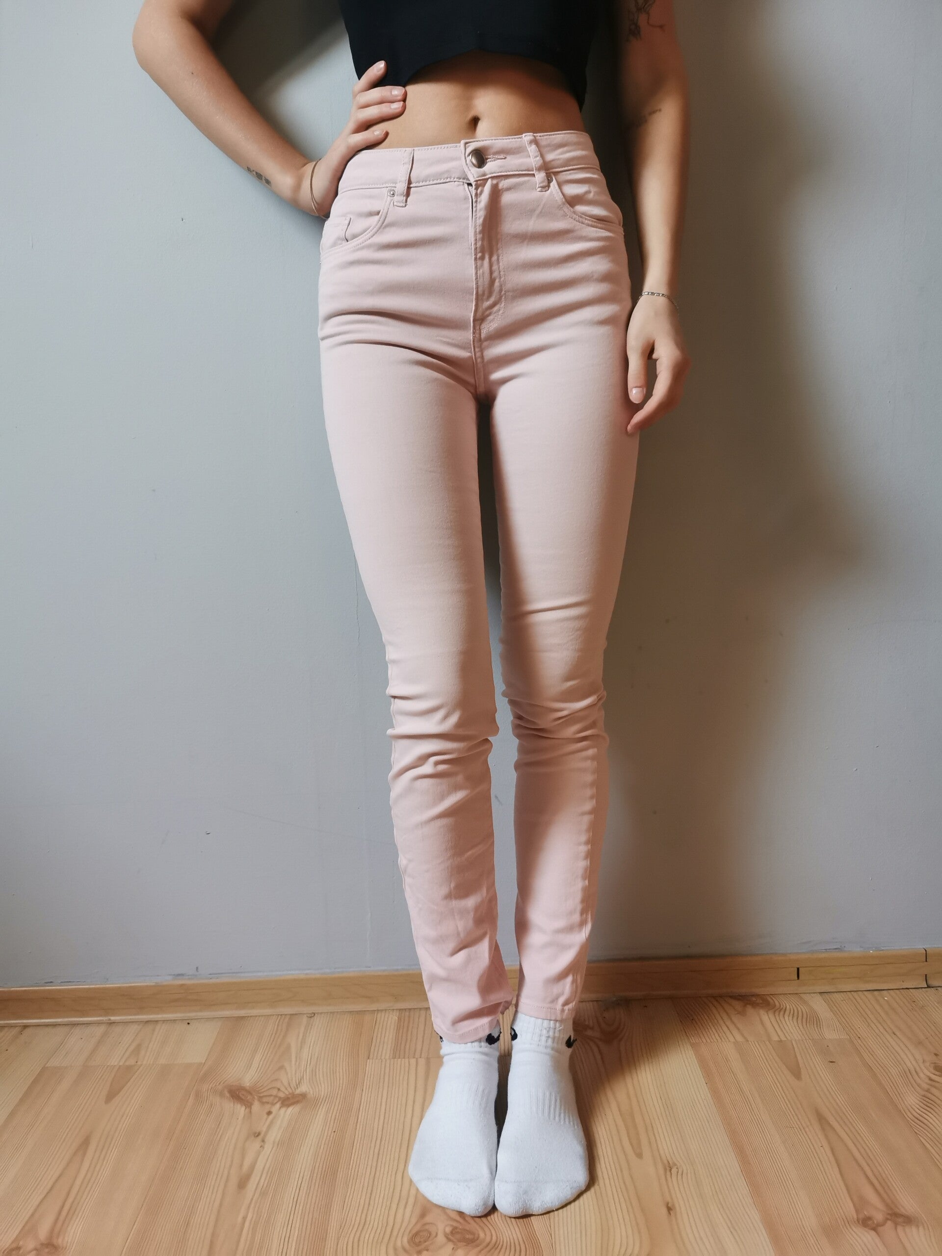 Jeansy H&M r. 34 XS kolor cukierkowy róż wysoki stan