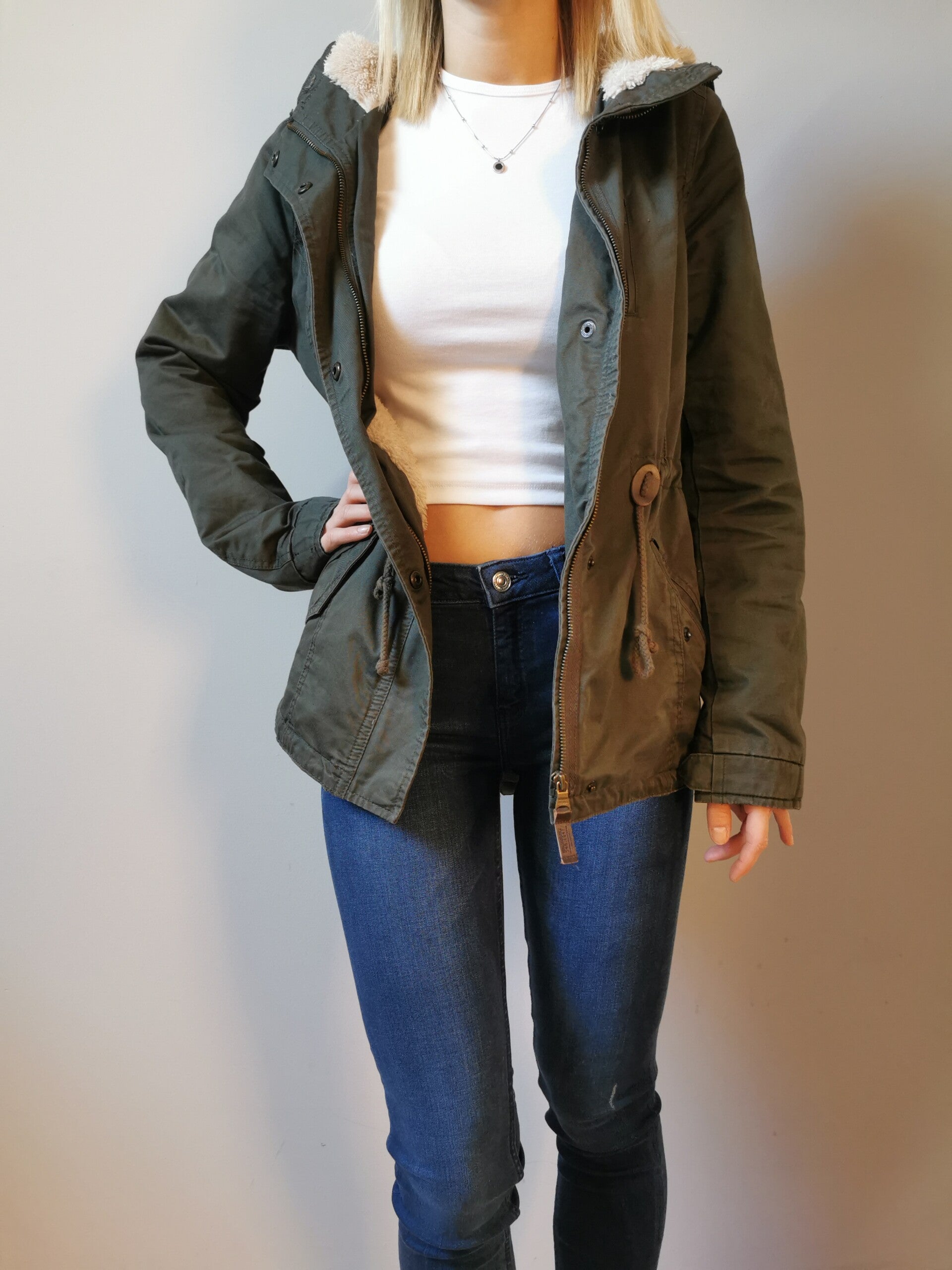 Kurtka zimowa parka H&M r. 36 S kolor oliwkowy