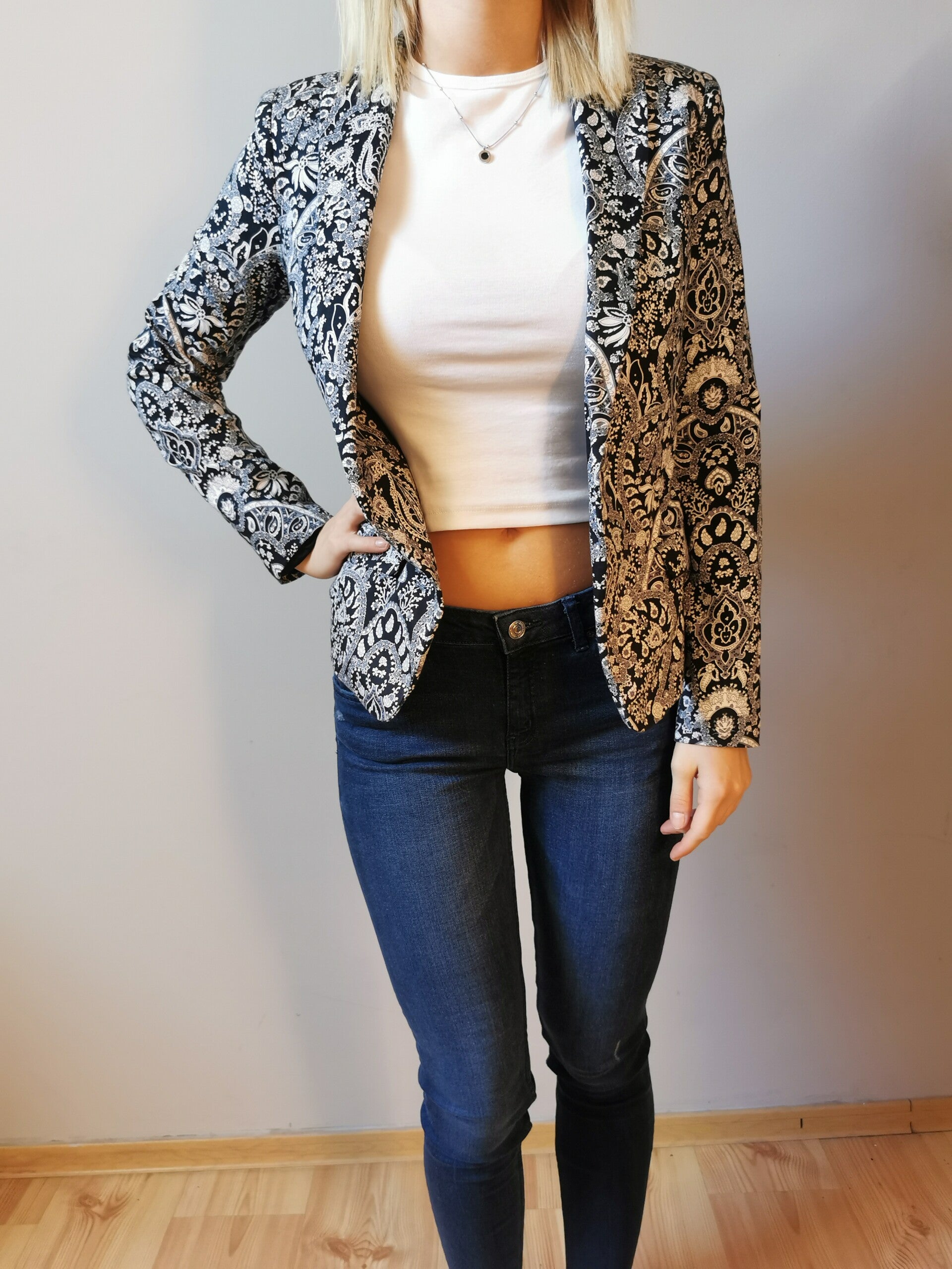 Marynarka - wzorzysta Mango r. 36 S kolor niebieski biały czarny