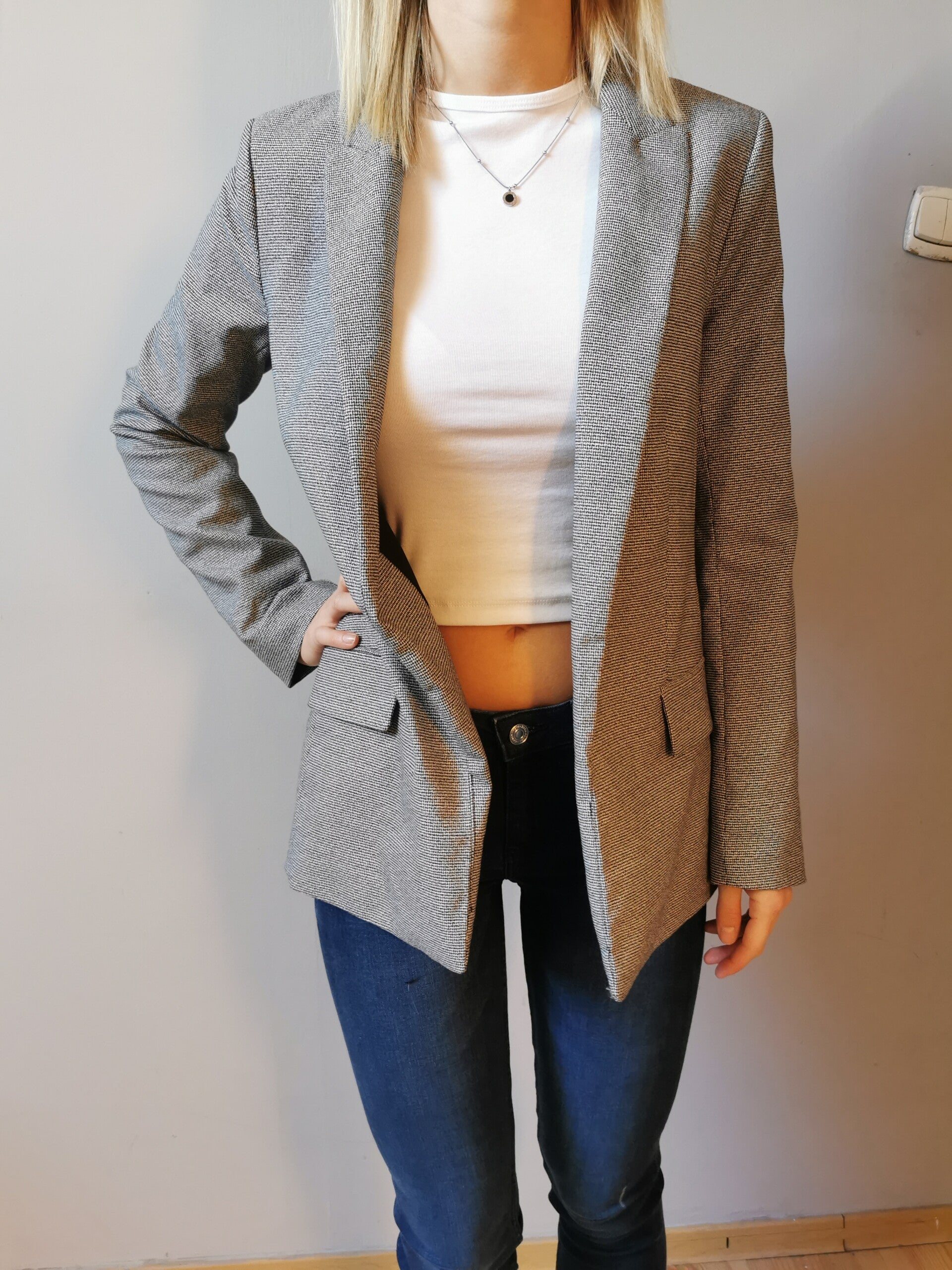 Marynarka H&M r. 34 XS kolor szary melanż