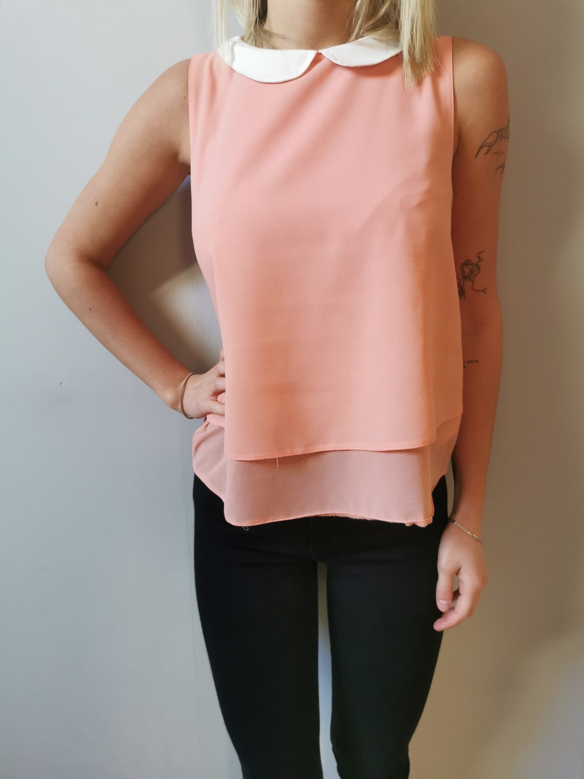 Bluzka na ramiączkach - elegancka ClickHouse r. 36 S kolor pudrowy róż, biały