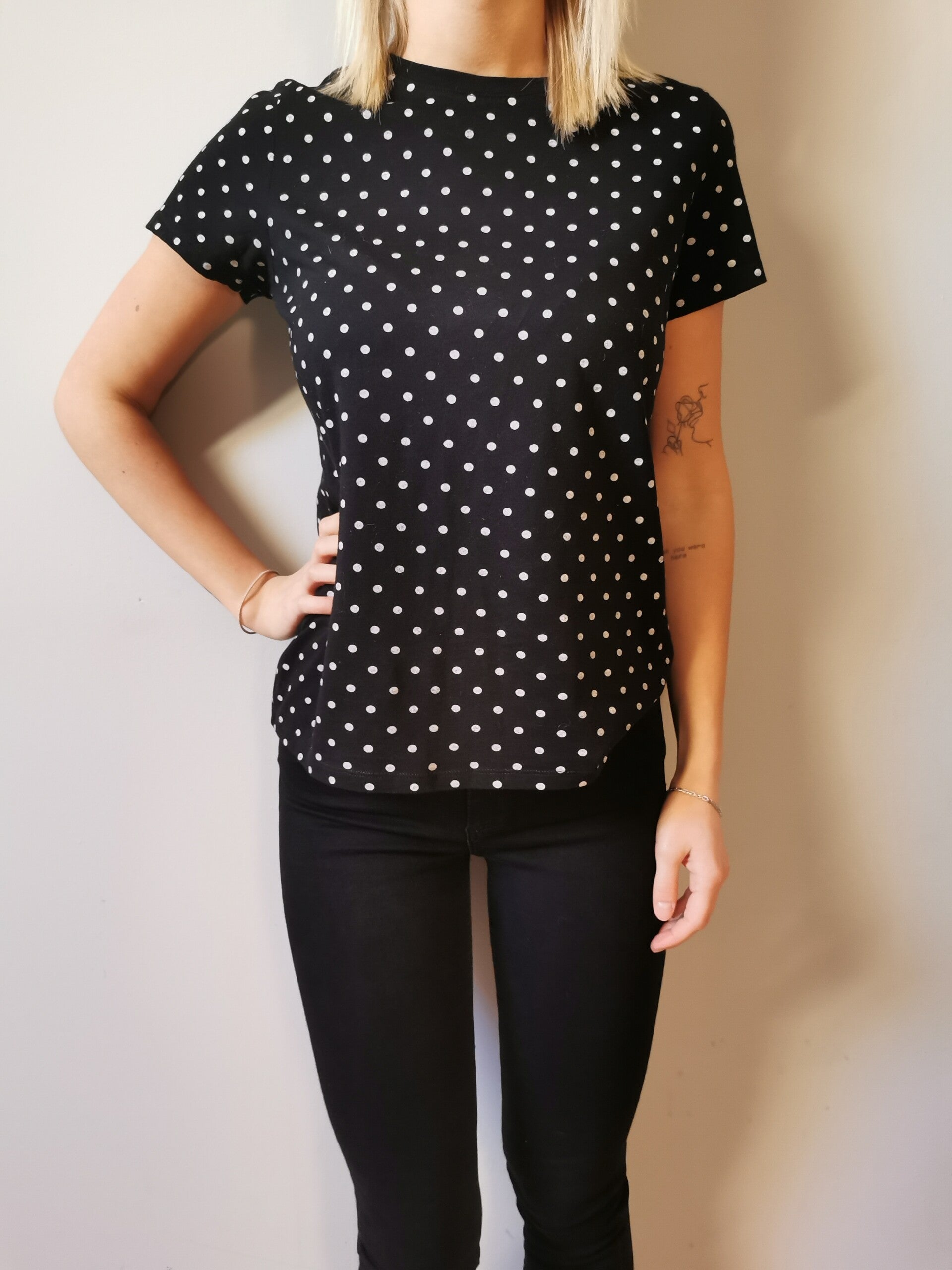 Bluzka z krótkim rękawem Sinsay r. 34 XS kolor czarny, biały