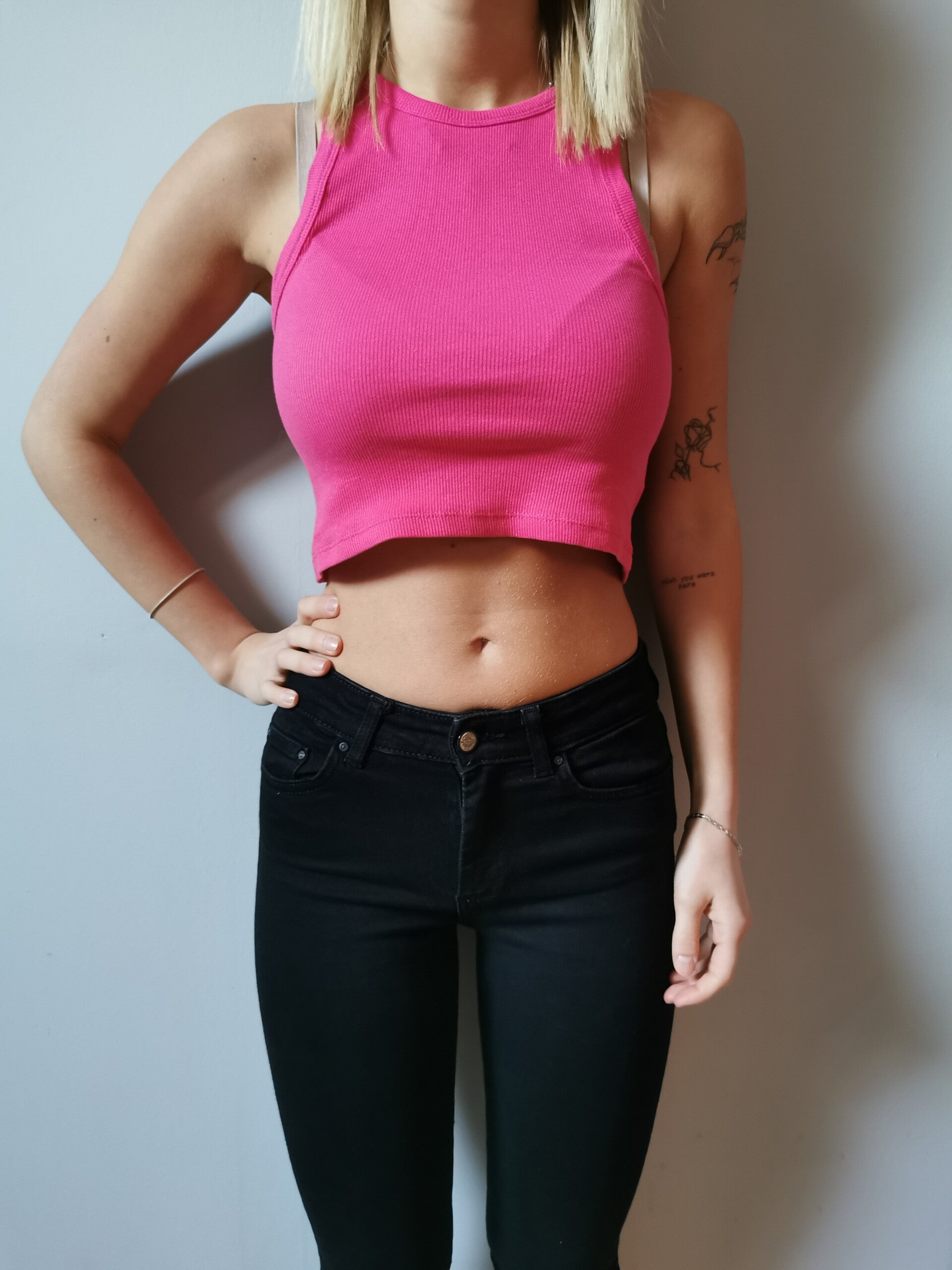 Crop top - prążek Sinsay r. 38 M kolor różowy
