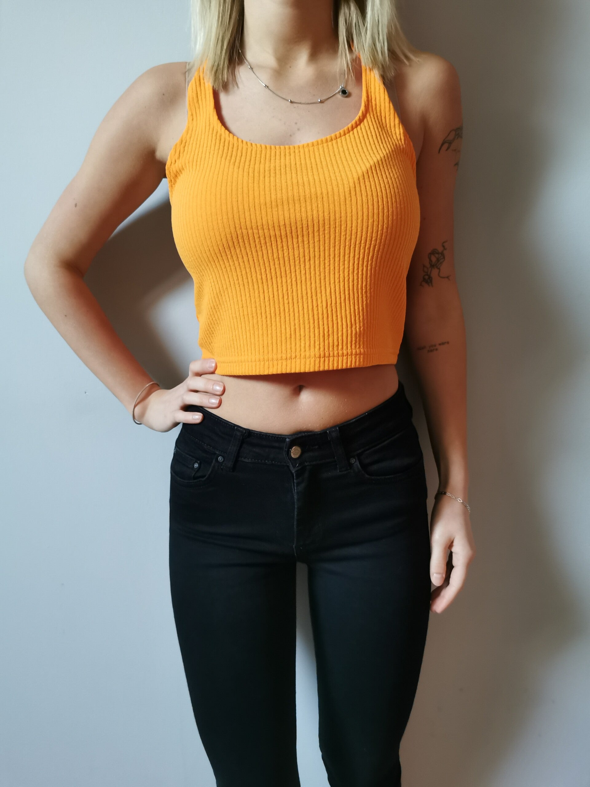 Crop top - prążek H&M r. 38 M kolor żółty