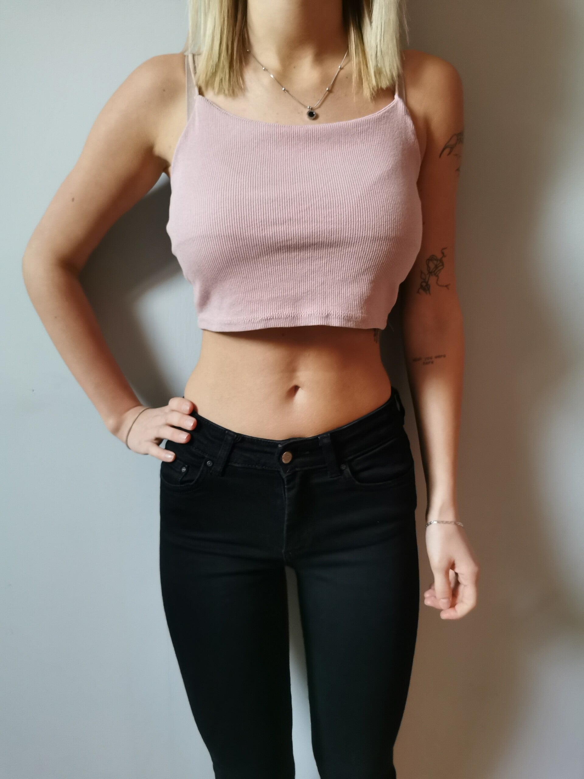 Crop top - prążek H&M r. 34 XS kolor pudrowy róż