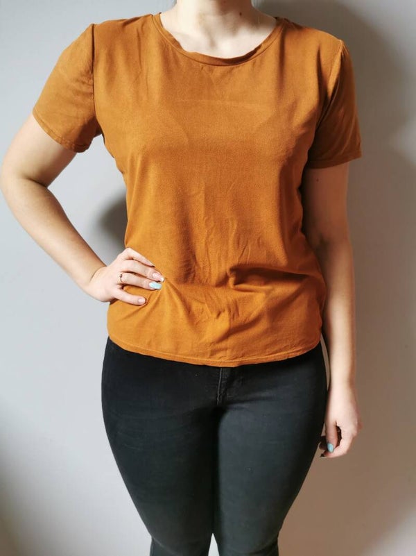 Bluzka z krótkim rękawem TallyWeijl r. 38 M kolor brązowy