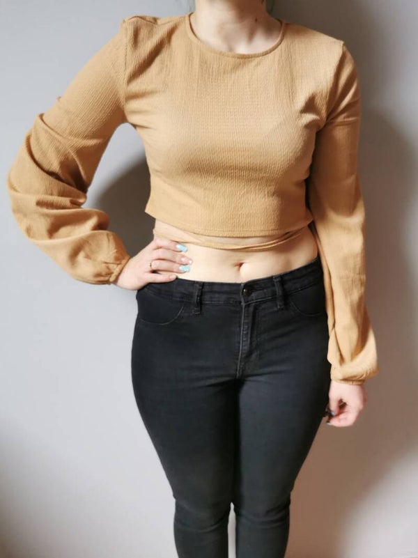 Bluzka z długim rękawem - wiązana Sinsay r. 38 M kolor brązowy