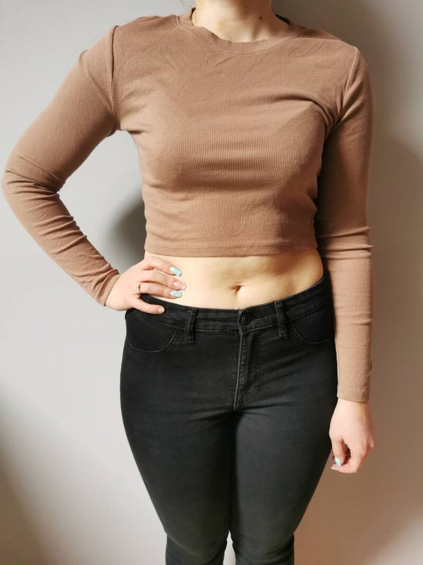 Bluzka z długim rękawem - prążek House  r. 38 M kolor brązowy