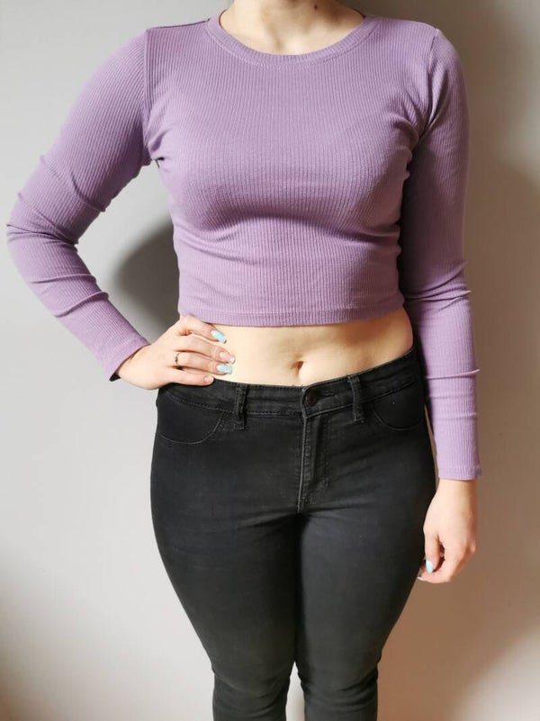 Bluzka z długim rękawem - prążek Sinsay r. 38 M kolor fioletowy