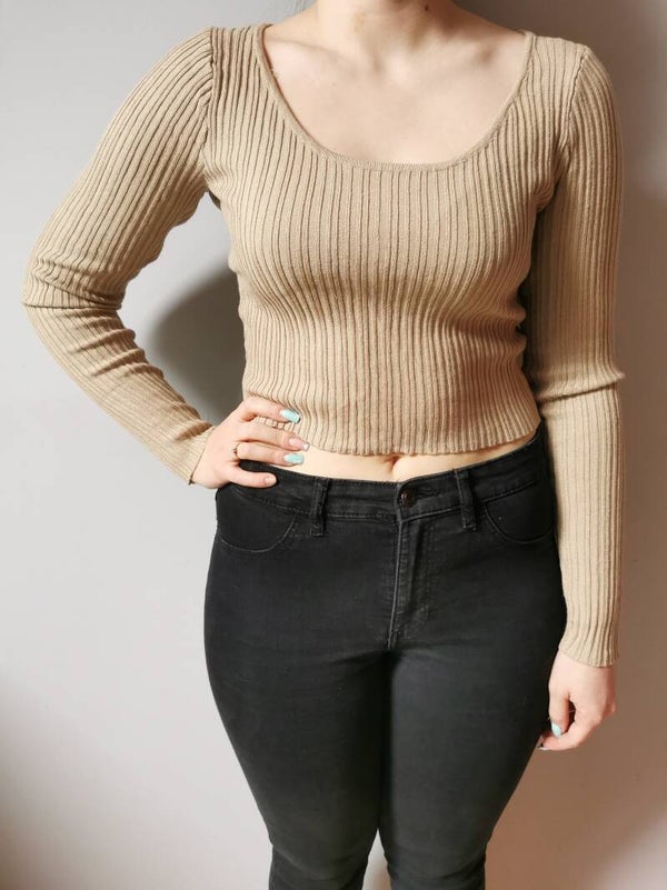 Bluzka z długim rękawem - prążek H&M r. 36 S kolor kremowy