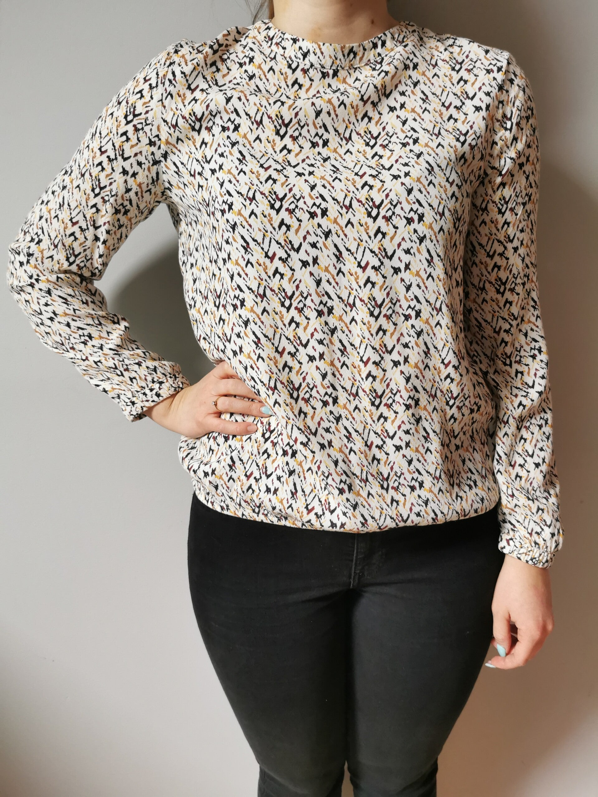 Bluzka z długim rękawem elegancka S.Oliver r. 36 S kolor biały brąz żółty czarny