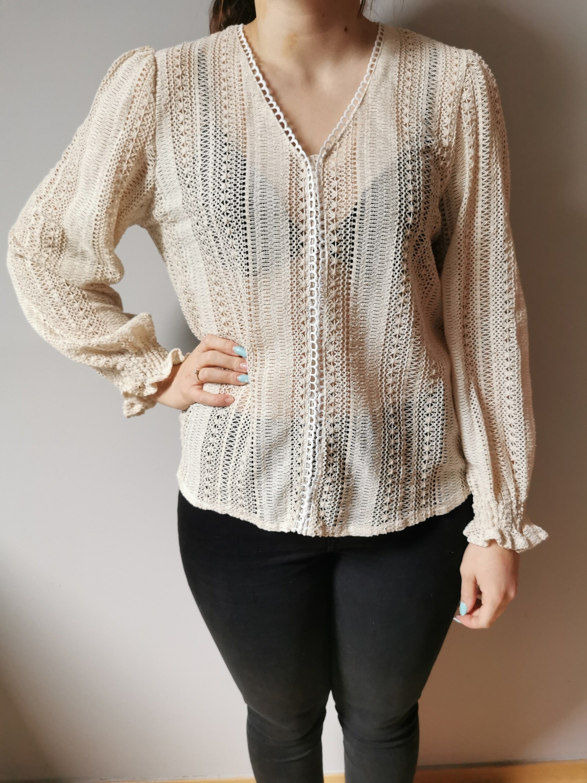 Bluzka z długim rękawem słomiana r. 38 M kolor beżowy