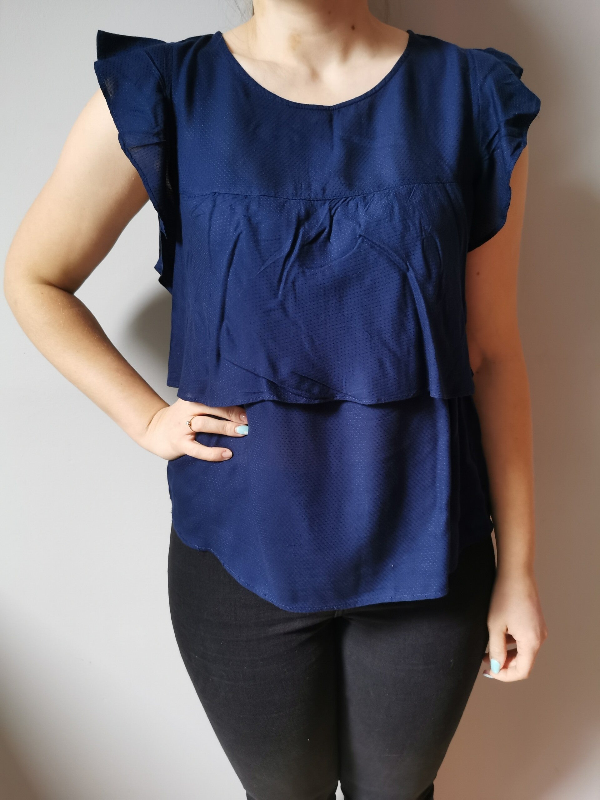 Bluzka na ramiączkach - elegancka Stradivarius r. 36 S kolor granatowy