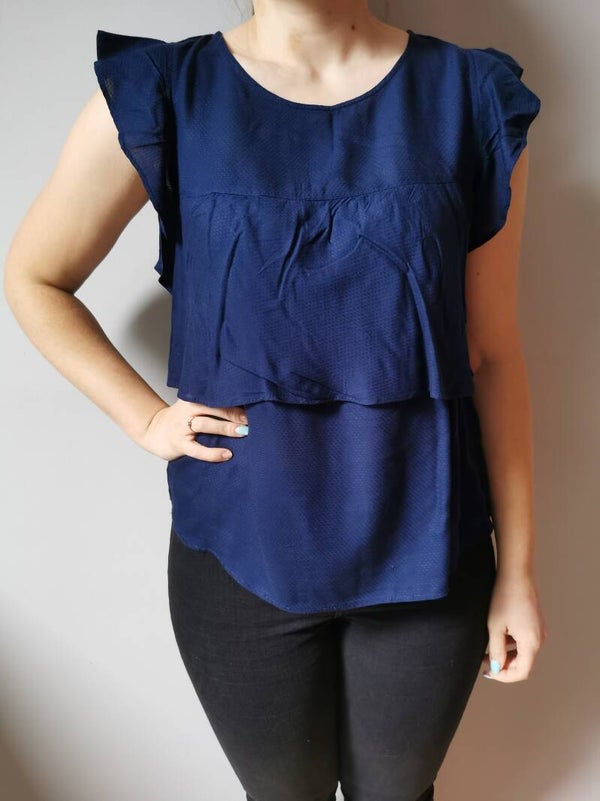 Bluzka na ramiączkach - elegancka Stradivarius r. 36 S kolor granatowy