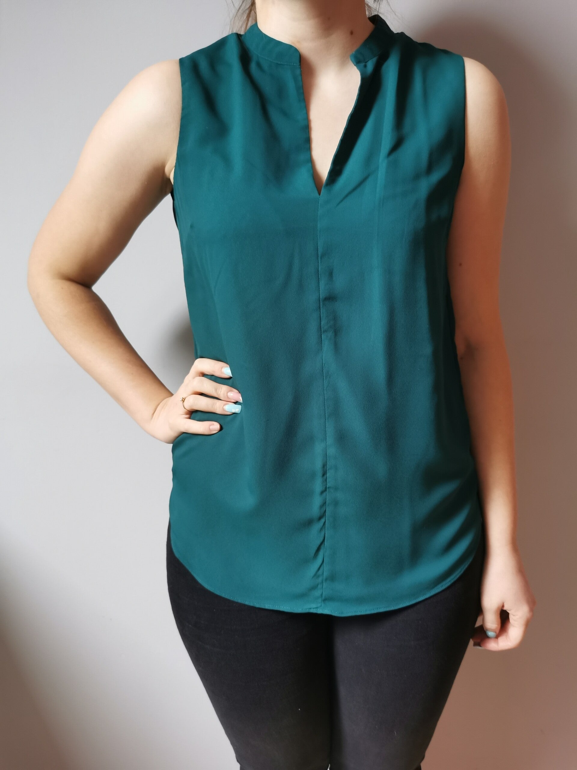 Bluzka na ramiączkach - elegancka H&M r. 38 M kolor butelkowa zieleń