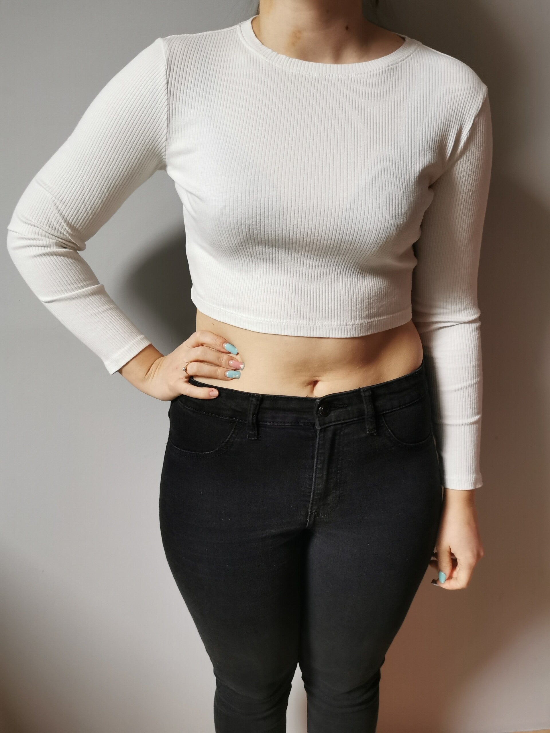 Bluzka z długim rękawem prążek Sinsay r. 36 S kolor biały