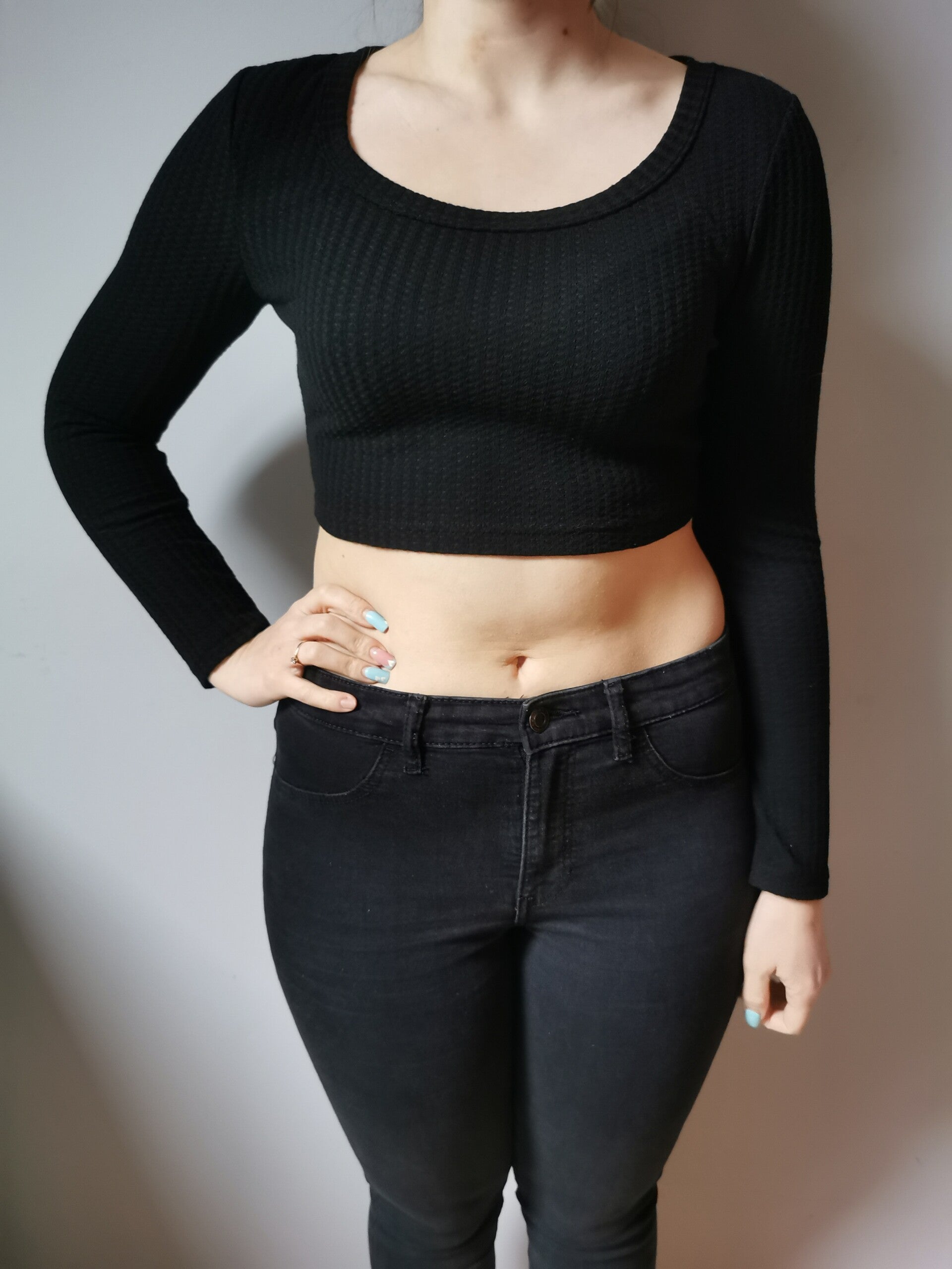 Bluzka z długim rękawem krótka Shein r. 38 M kolor czarny