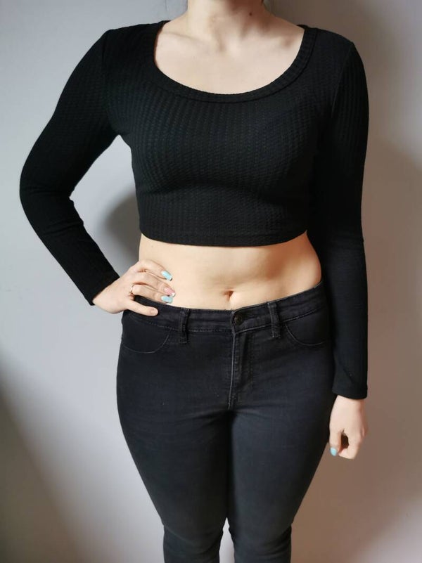 Bluzka z długim rękawem krótka Shein r. 38 M kolor czarny