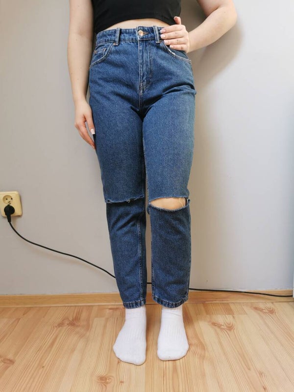 Jeansy Denim Co r. 38 M kolor niebieski wysoki stan rozcięte kolana