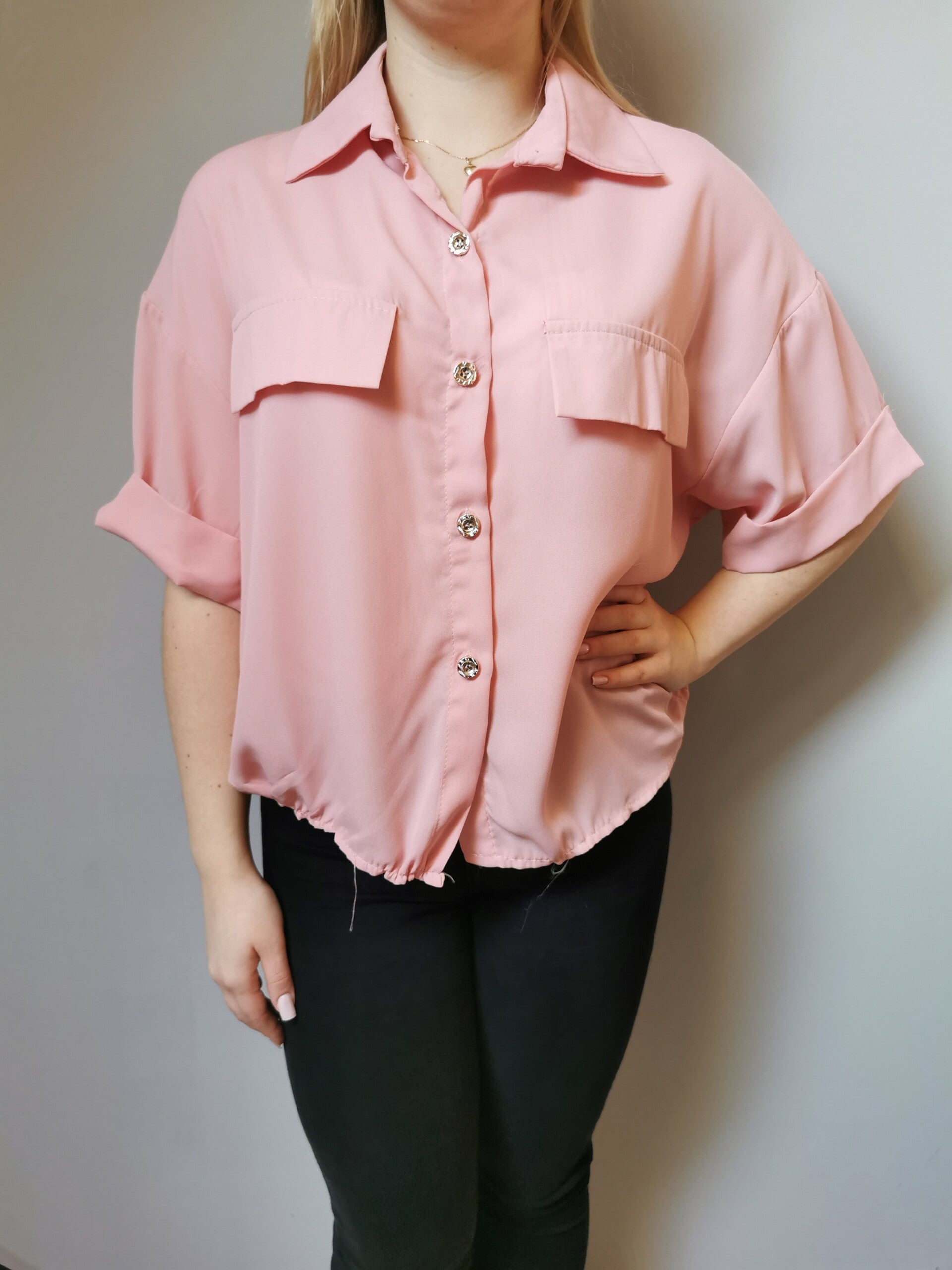 Koszula z krótkim rękawem Kiki moda r. 38 M kolor pudrowy róż