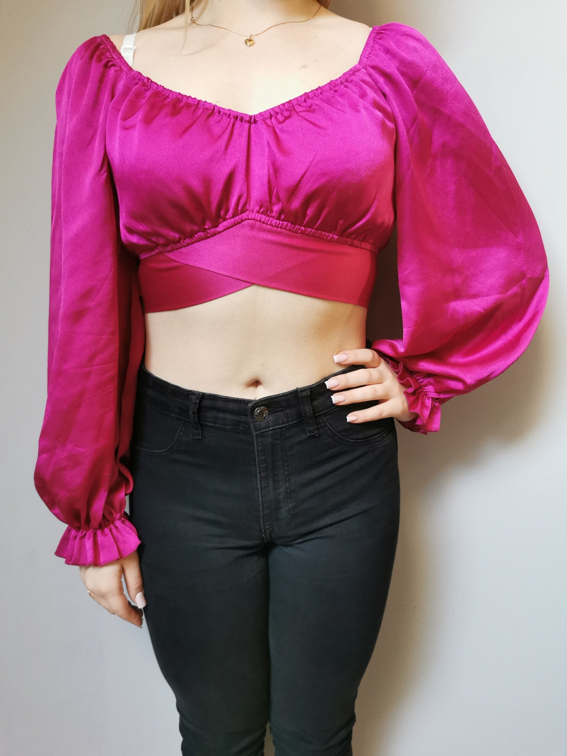 Bluzka z długim rękawem - wiązana QUIZ r. 38 M kolor fuksja