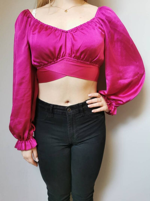 Bluzka z długim rękawem - wiązana QUIZ r. 38 M kolor fuksja