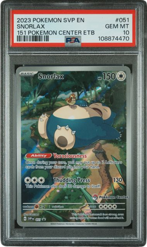 PSA 10 SNORLAX 151 POKEMON CENTER ETB