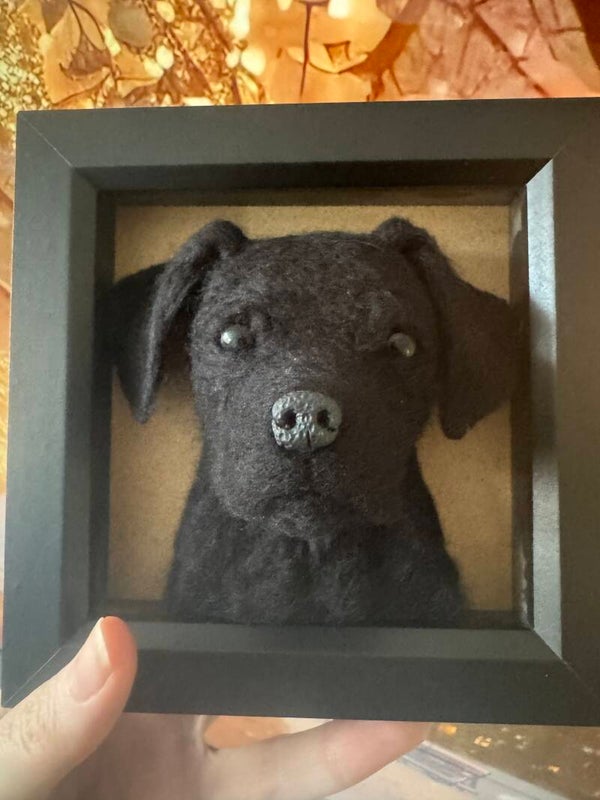 Felted Labrador head in frame