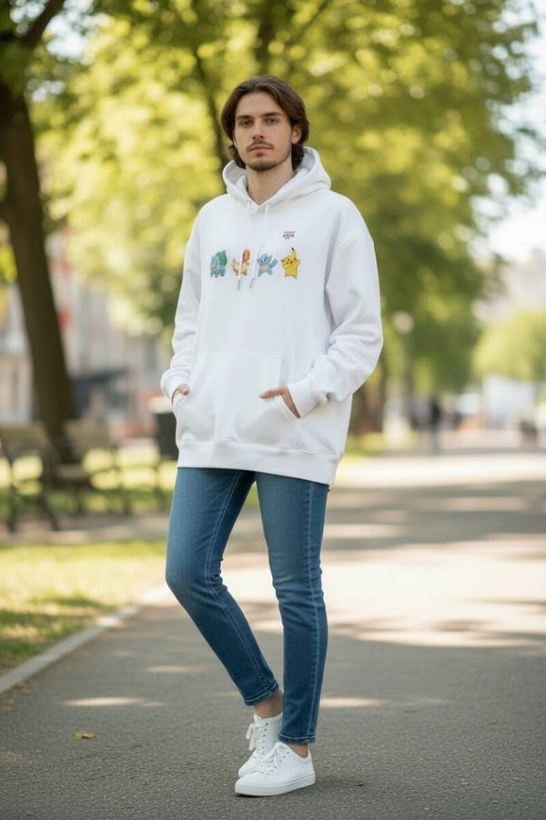 Hoodie Pokémon Starters Kanto – Pikachu, Salamèche, Carapuce, Bulbizarre Tee Culture Officiel