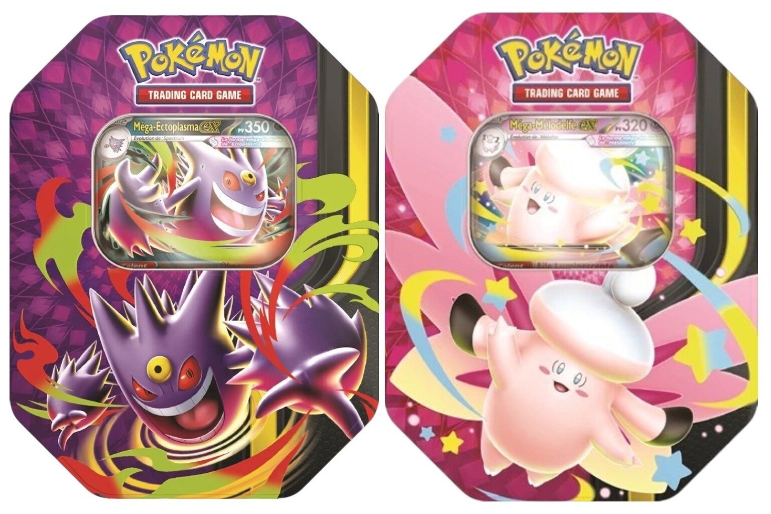 Méga Clair de Lune EX Tin (Lot de 2 : Méga Ectoplasma + Méga Mélodelfe) – Pokémon FR
