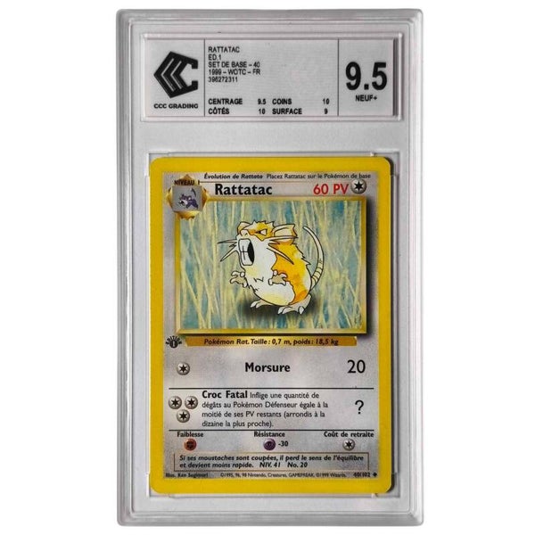 Rattatac #40/102 – Pokémon Set de Base Édition 1 – CCC 9.5 – Carte Française 🇫🇷