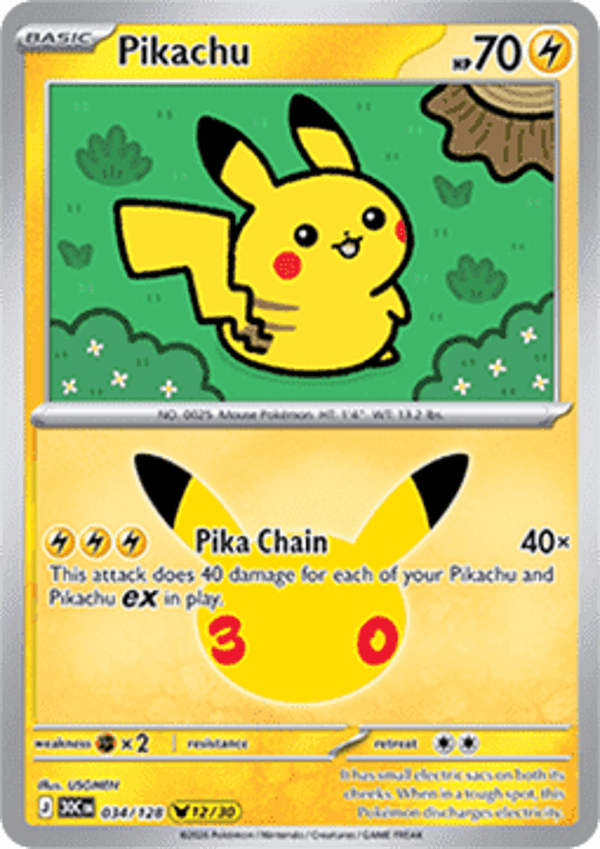 Chase Card - Pikachu 34 - 30th Celebration 12/30