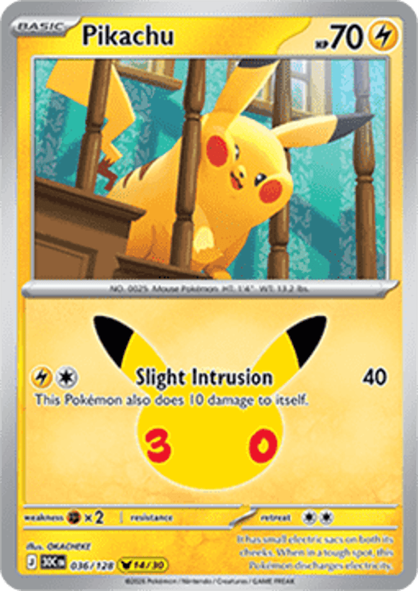 Chase Card - Pikachu 36 - 30th Celebration 14/30