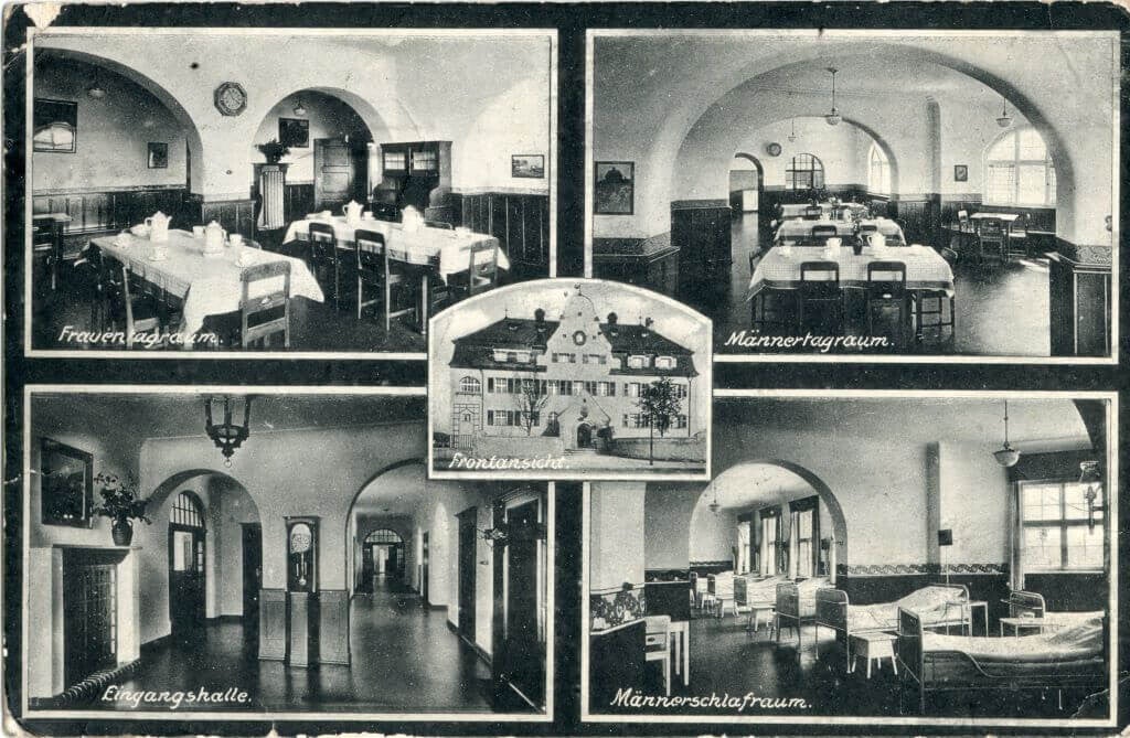 Luftaufnahme der Umgebung um den Feuerweg 1927. Am unteren Bildrand ist der Kohlenhof zu erkennen. Am rechten Bildrand verläuft von Norden nach Süden die Steinbühler Straße.