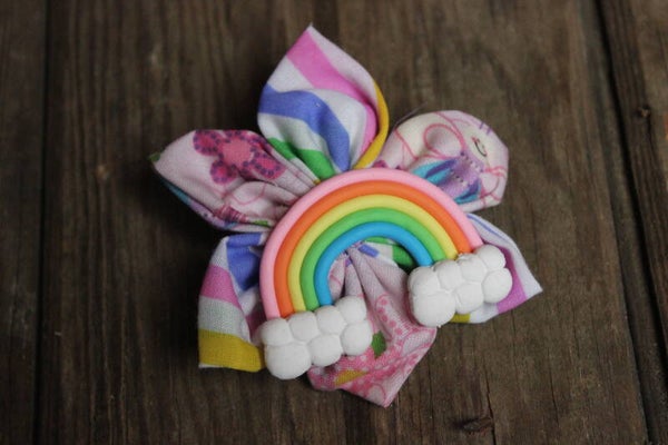 Rainbow flowers barrette. (243)