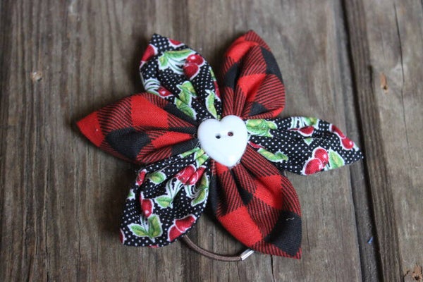 Cherry Flower Pony tail tie (381)