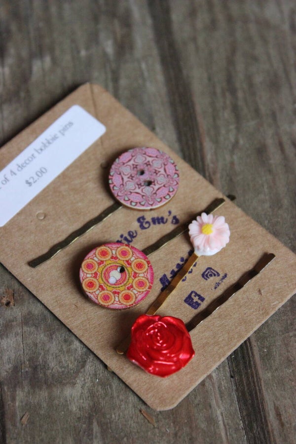 Wood and flowers hair pins (56314)